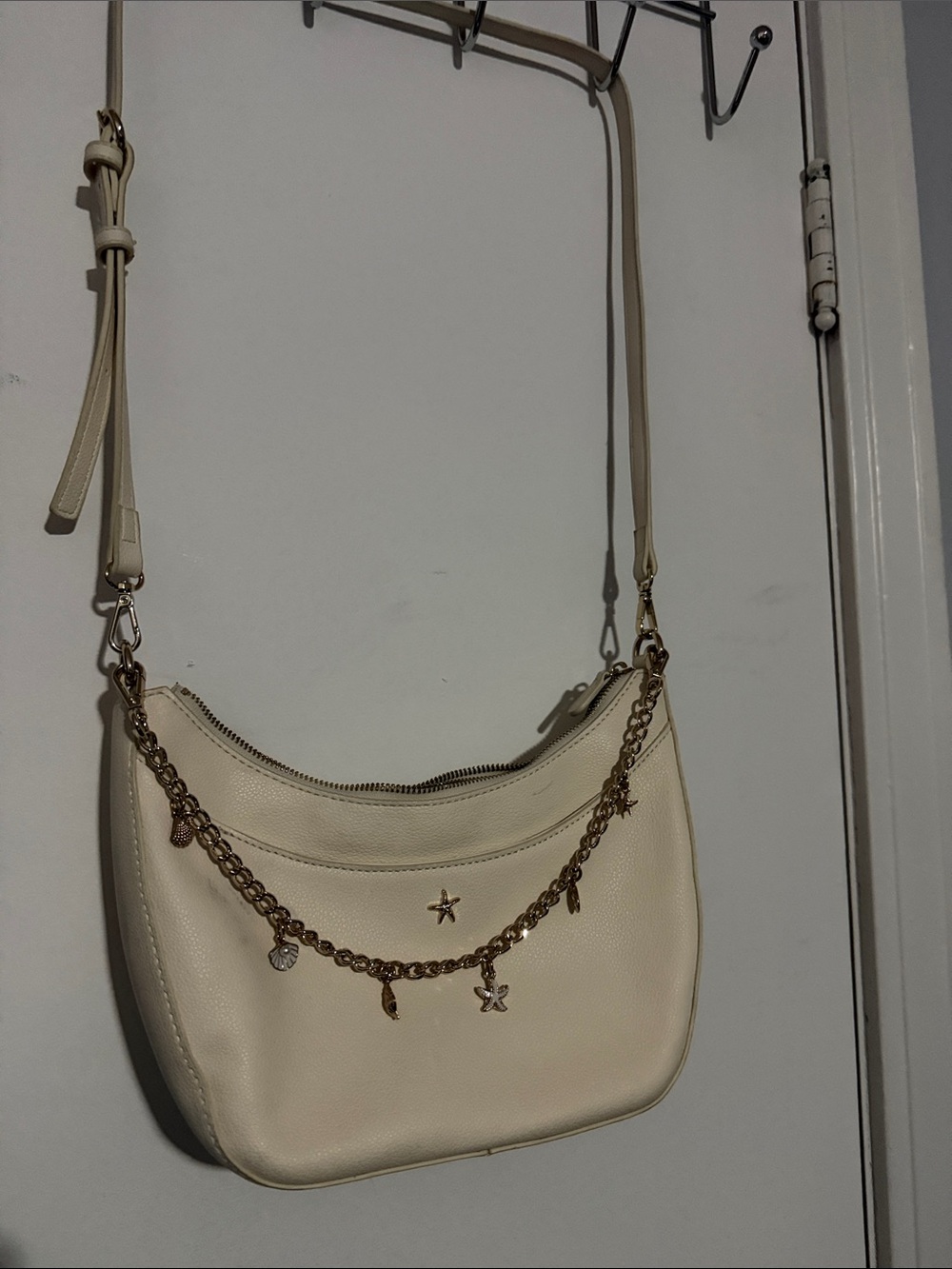 LC Lauren Conrad Cream Shoulder Bag with Gold Charm Chain